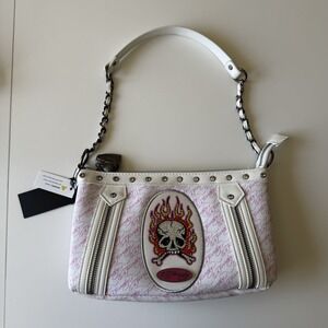 Ed Hardy Women's Flaming Skull Pink Shoulder Handbag Gothic Punk Y2K NWT‎